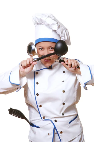 Gelukkig Jong Aantrekkelijk Chef Kok — Stockfoto