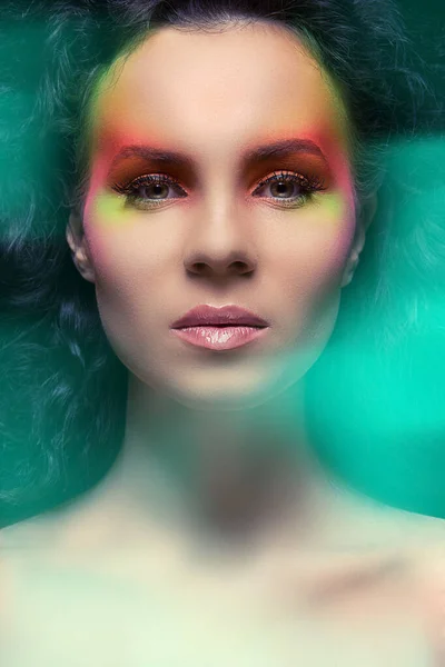 Beautiful Girl Colored Make — Stock Photo, Image
