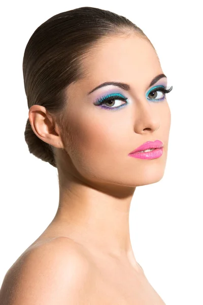 Mujer Linda Atractiva Con Maquillaje Colorido — Foto de Stock