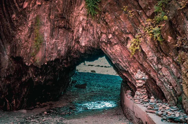 Rock hole path for sea in Five Earths in Italy