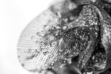 Kristal değerli taşlı soyut ağ sanatı. Su siyah beyaz makro görünüm arkaplan sıçraması yapar.