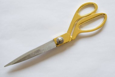 Beyaz arka planda altın profesyonel dikiş makası
