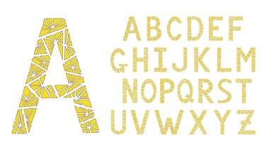 Abcs. English alphabet. Modern triangles font. Yellow color. clipart