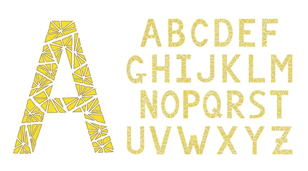 Abcs. English alphabet. Modern triangles font. Yellow color. — Stock Vector
