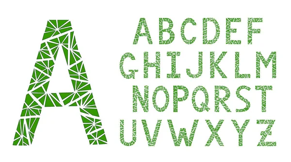 Abcs. Alfabeto inglés. Fuente de triángulos modernos. Color verde . — Vector de stock