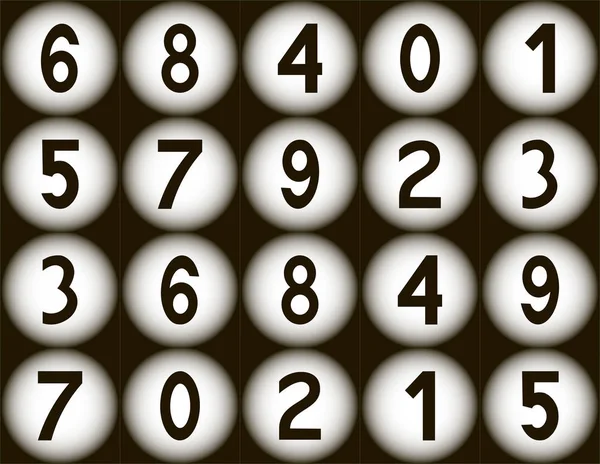 数字从一到九和零在白色球在褐色背景 — 图库矢量图片
