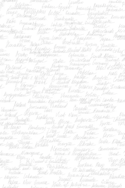 世界の 195 の郡の名前 手描き 白い背景の上のライトの灰色フォント シームレスなテクスチャ — ストックベクタ