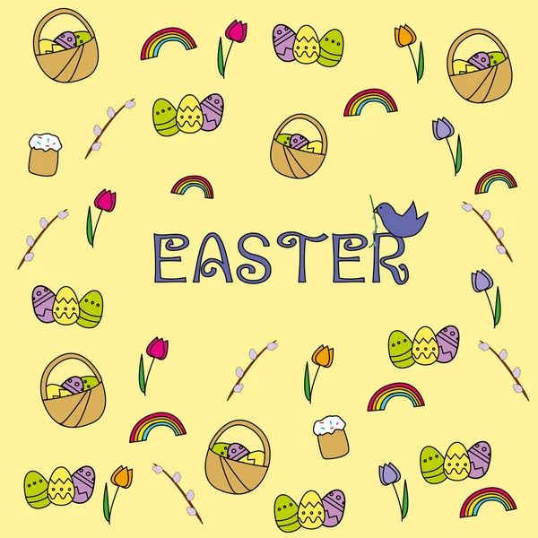 Colorful Easter Set Card Posters Stickers Flat Style — Stock Vector