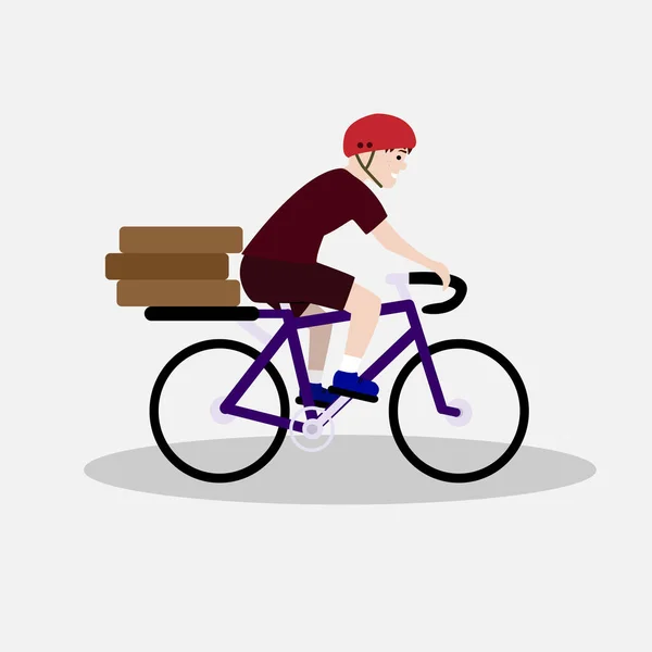 Levering Leveren Met Fiets Persoon Fiets Voedsel Bezorgen Vectorillustratie — Stockvector