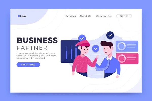 İş ortağı web ve uygulama geliştirme için sayfa şablonu indirdi