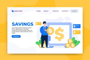 İnsanlar para biriktirmek için bozuk para tutarlar. İniş sayfası şablonu