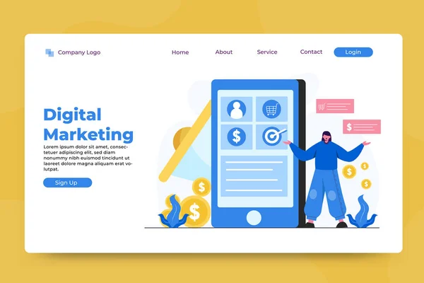 Vorlage Für Digitales Marketing Konzept Landing Page — Stockvektor