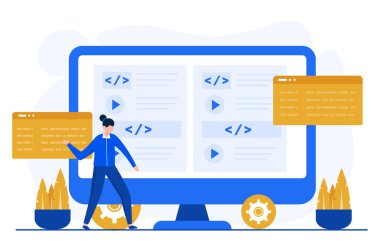 İniş sayfası şablonu için programlama veya kodlama kavramı çizimi