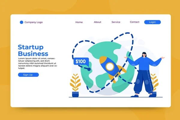 Plantilla Landing Page Concepto Negocio Startup — Vector de stock