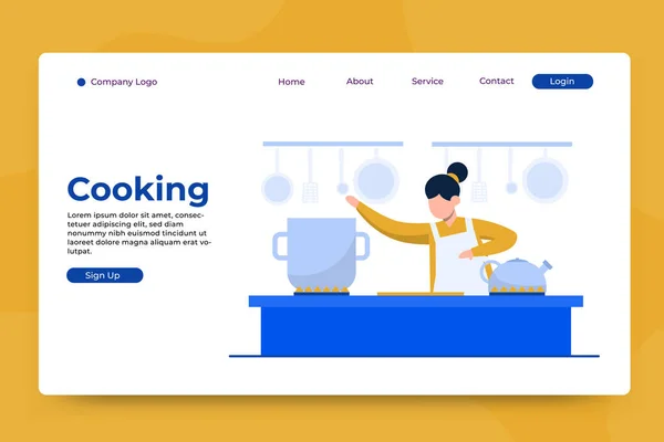 İnsanlar mutfak konsepti iniş şablonunda yemek pişiriyor