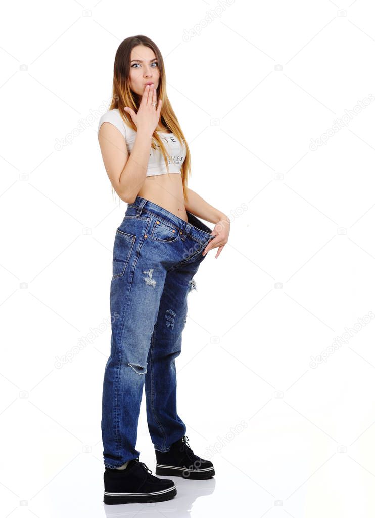 cute young girl in jeans large size.