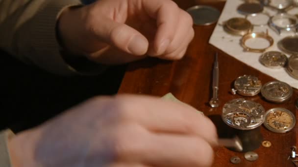 Uhrmacher repariert Uhrwerk — Stockvideo