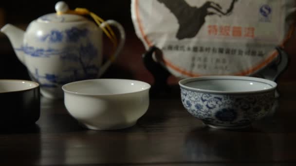 Utensils for the tea ceremony — Stock Video