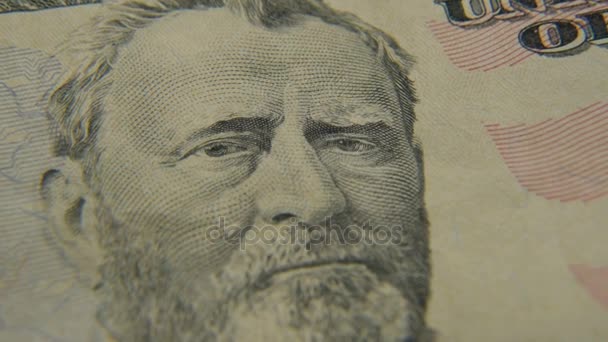 Portret van President Grant op een vijftig dollar bill — Stockvideo