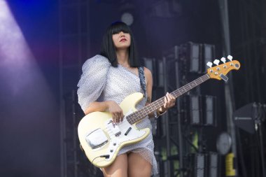 Chicago, IL/USA: 7/21/19: Laura Lee, performs with the group Khruangbin. The band's sound has been described as soul, surf, psychedelic, and funk. 
