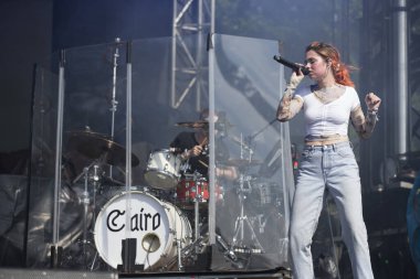 Chicago, IL/USA: 7/21/19: Claire Cottrill aka Clairo sings at Pitchfork Music Festival. Her fame escalated after releasing 