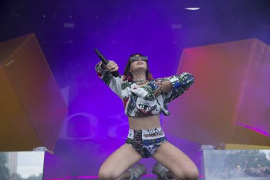 Chicago, IL/USA: 7/21/19: Charli XCX aka Charlotte Emma Aitchison performs at Pitchfork Music Festival. She's an English singer, songwriter who has won Billboard Music Awards. 