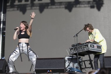 Napa, CA/USA: 5/24/19: Amelia Meathand Nick Sanborn perform as Sylvan Esso at BottleRock. They're an American electronic pop duo from Durham. 