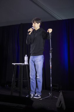 Mountain View, CA/USA: 6/24/17: Demetri Martin performs live stand up at ID10T Festival in Mountain View, CA.  He is an Emmy Award nominated comedian. He currently stars as Ice Bear in the Cartoon Network animated series We Bare Bears.
