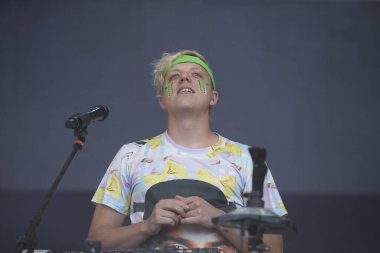 Mountain View, CA/USA: 6/25/17: Robert Charles Edward DeLong performs at ID10T Festival.  He's known for using video-game peripherals, such as a Wii remote and joystick, connected to a MIDI interface.