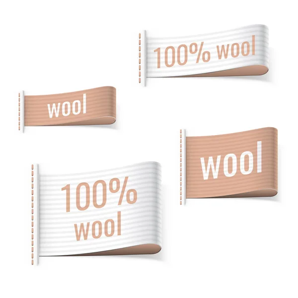 100% lana prodotto abbigliamento etichette — Vettoriale Stock