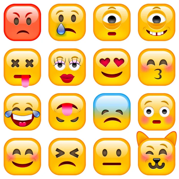 Sada čtverečních emotikon — Stockový vektor