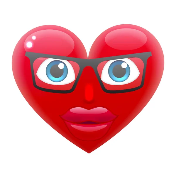 Herz Mädchen Emoticon in Brille — Stockvektor