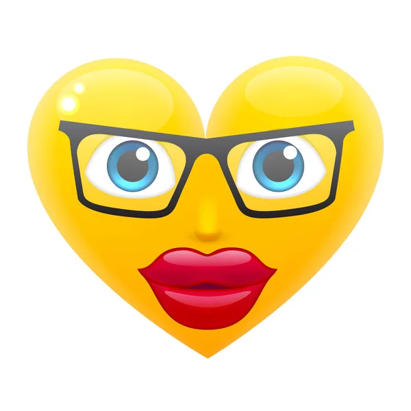 Herz Mädchen Emoticon in Brille — Stockvektor