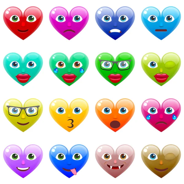 Impostare cuori colorati Emoticon — Vettoriale Stock