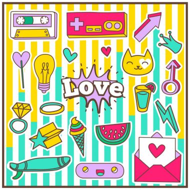 Moda aşk rozetleri seti