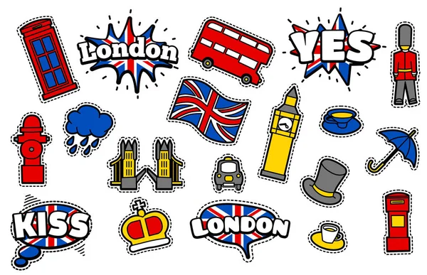 Britische Symbole Patches Set — Stockvektor