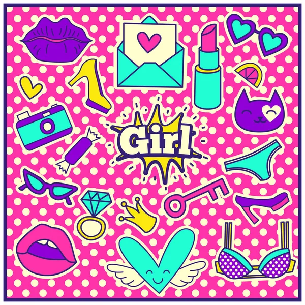 Fashion girl Badges set — Stock Vector