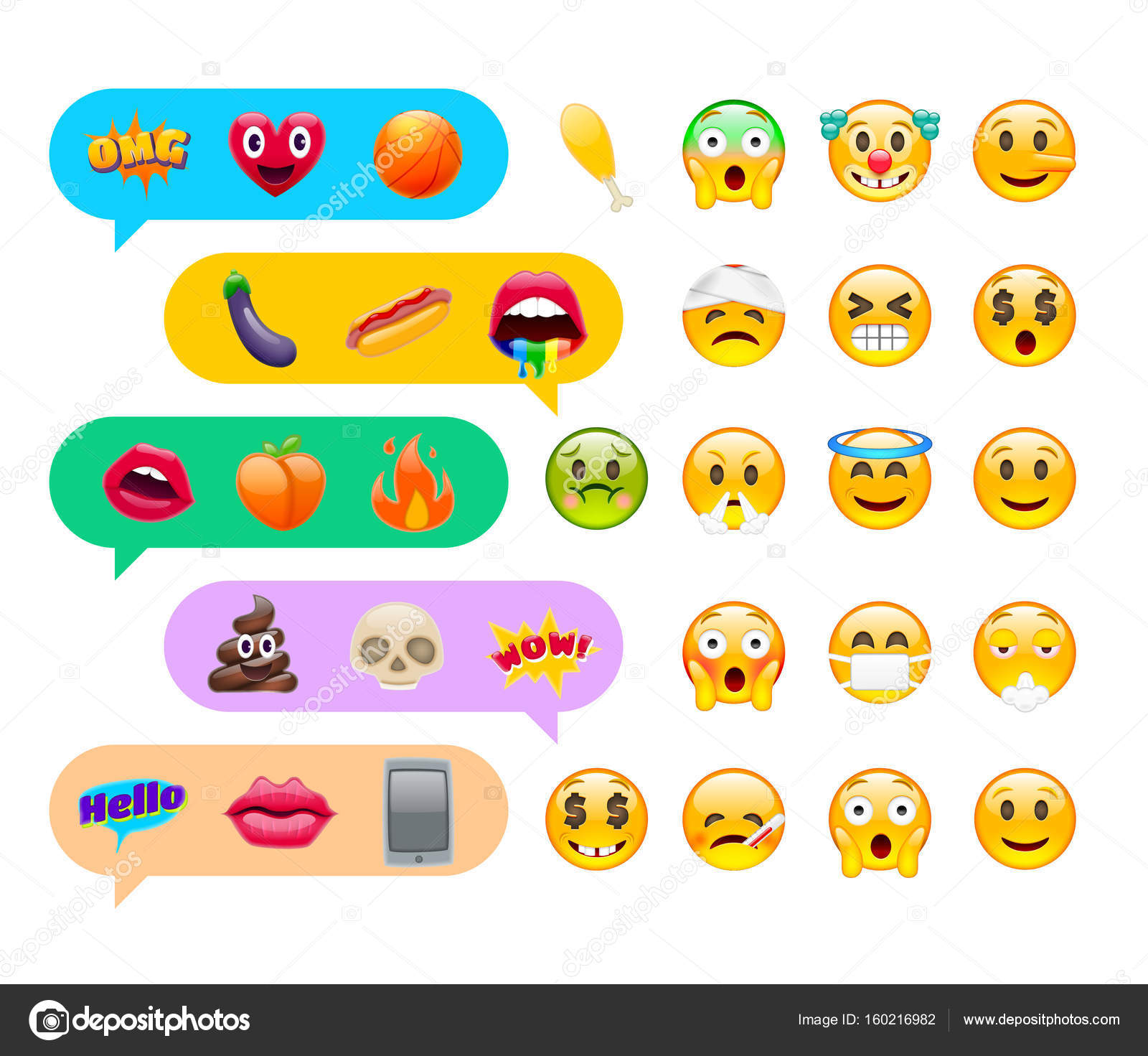 Abstract Cute Funny Emoji Emoticon Icon Set Stock Vector by ©ober-art  160216982