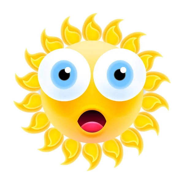 Emoticono de sol avergonzado con la boca abierta — Vector de stock