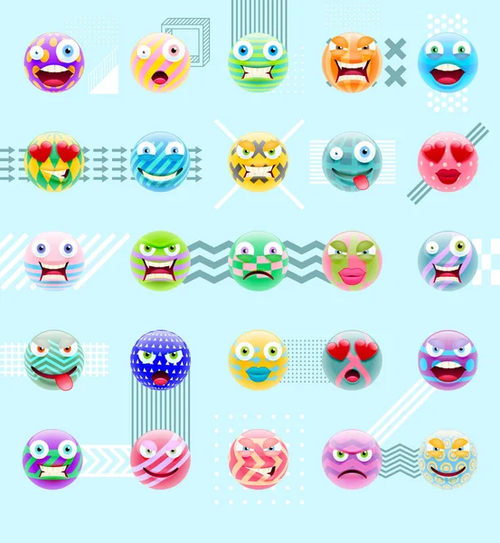 Emoji Cute Set Abstrak. Seri Emoticon Abstrak - Stok Vektor