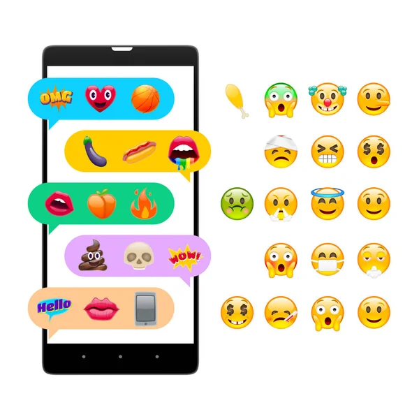 Mensagens Móveis com Fantásticos Emoticons Sorriso — Vetor de Stock