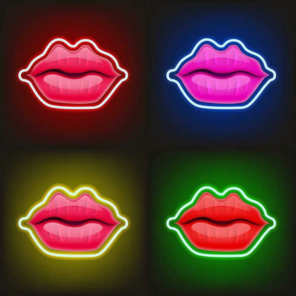 霓虹灯的嘴唇的灯光招牌 — 图库矢量图片