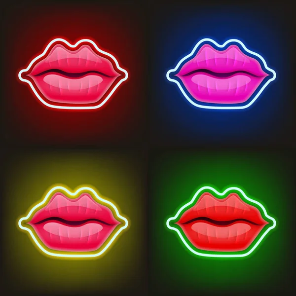 Signo de luz de labios de neón — Vector de stock