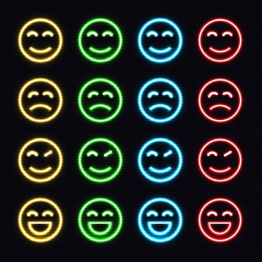 Neon ifadeler kümesi. Neon Emojis kümesi