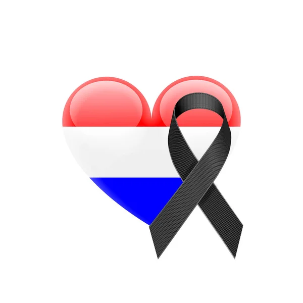 Holland zászló szív ikon fekete szalaggal — Stock Vector