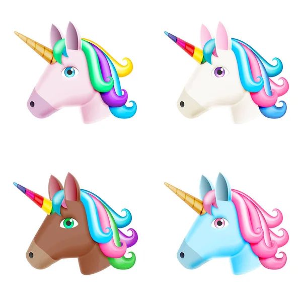 Set of Realistic Vector Unicorn Icons - Stok Vektor