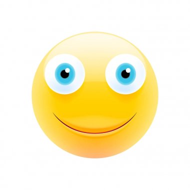 Gülümseyen yüz Emoji. Mutlu ifade. Gülen gözyaşları güçlü duygu. Gülümseme simgesi. Beyaz arka plan üzerinde izole vektör çizim