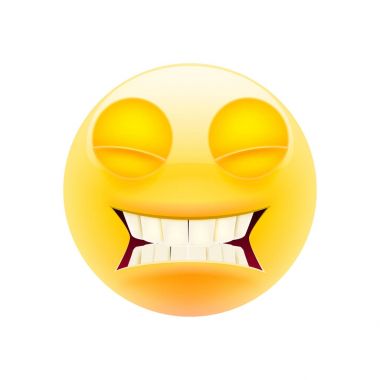 Kapalı gözlerle sevimli kızgın Emoji. Modern Emoji serisi. Deli kızgın surat yüz beyaz arka plan üzerinde