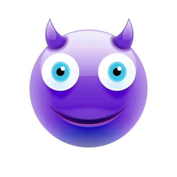 Feliz Emoticon Diabo Com Olhos Azuis Feliz Diabo Emojis Ícone — Vetor de Stock