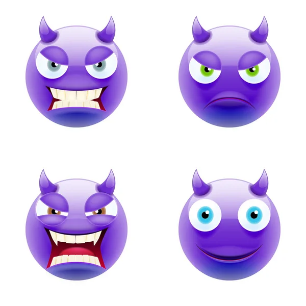 Set Emoticon Del Diavolo Set Devil Emoji Icone Del Sorriso — Vettoriale Stock